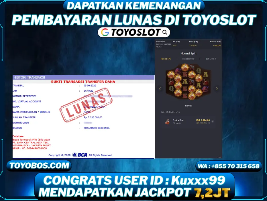 TOYOSLOT - BUKTI KEMENANGAN WILD BOUNTY SHOWDOWN Rp7,236,000,- LUNAS